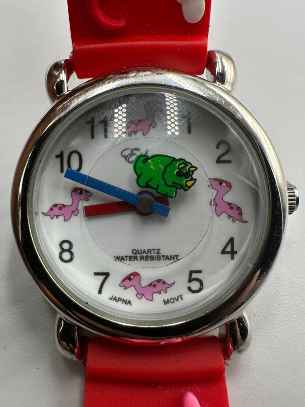 Eikon Dinosaur Watch Boys Silver Tone Red Silicone Band New Battery 8 Inch